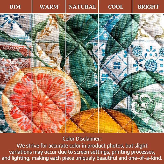 Maison d' Hermine Pot Holders 100% Cotton Heat Resistant Potholders 8" x 8" Hot Pads with Loop BBQ Cooking Baking Gifts for Mothers Day Handling Hot Pans Spring/Summer (Pack of 1, Agrume)