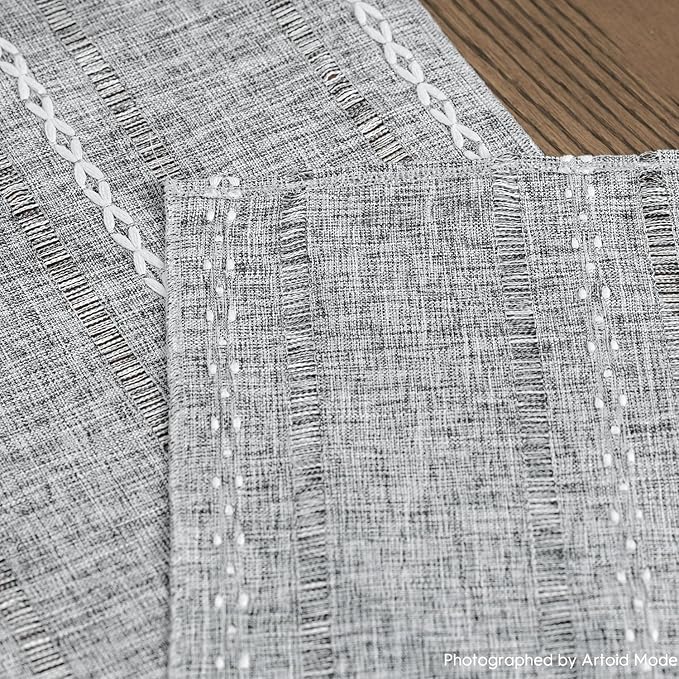 Artoid Mode Dark Grey Rustic Cotton Linen Table Runner, Seasonal Embroidered Hollow Kitchen Dining Table Decoration for Home Party Decor 13x36 Inch