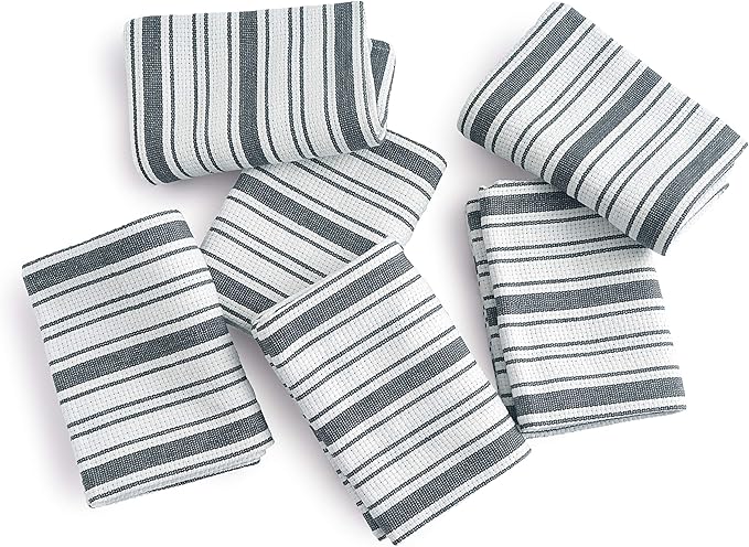 Kitchen Towels Set – Pack of 6 (20’’ x 30’’) Extra Large Premium Cotton Dish Towels for Kitchen – Basket Weave Towels – Absorbent – 100% Cotton – with Hanging Loop – Dark Grey