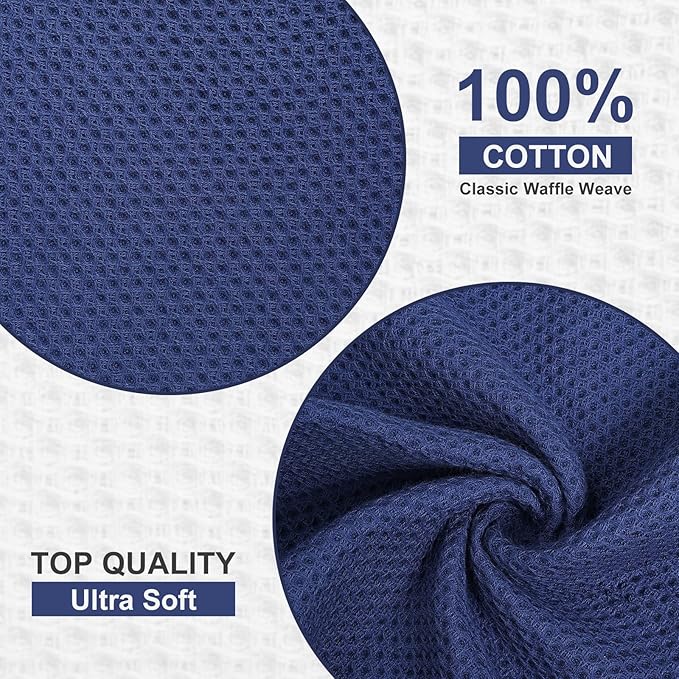 Kitinjoy 100% Cotton Kitchen Dish Cloths (12 X 12 Inches, Navy Blue), 6 Pack Waffle Weave Ultra Soft Absorbent Dish Towels for Drying Dishes Quick Drying Kitchen Towels Dish Rags