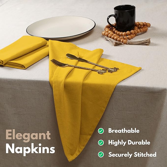 Native Fab Cloth Napkin Set of 12, 100% Cotton, Washable, Reusable Dinner Cloth Napkins 17x17 inches, Table Linen Decor for Dinner, Celebrations, Wedding, Events, Mustard Yellow