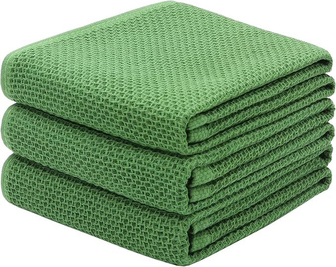 Mia'sDream Kitchen Towels Set, Cotton Dish Towels for Kitchen Washing Dishes, Soft and Absorbent Kitchen Hand Towels Tea Towels, 13inch x 28inch 3 Packk (Green)