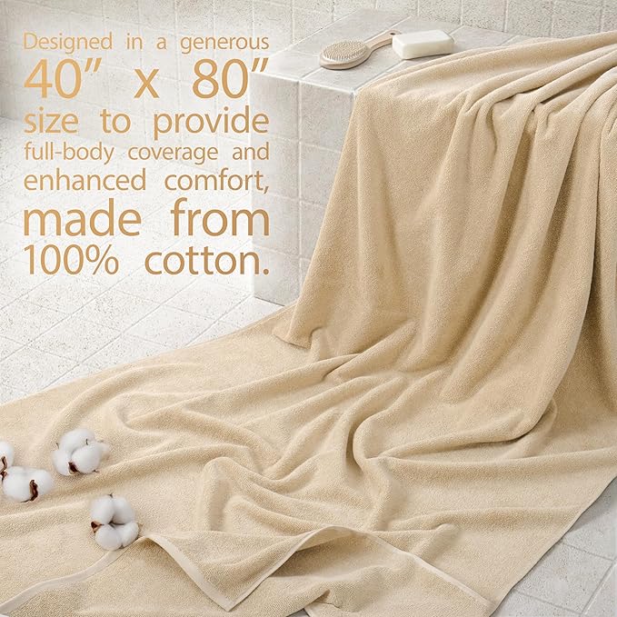 Cotton Paradise 100% Cotton 40x80 Oversized Bath Sheet, Extra Large Turkish Bath Towels for Bathroom, Beige Bathsheet