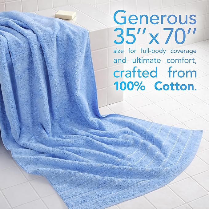 American Soft Linen 35x70 Jumbo Large Bath Towel, 600 GSM 100% Cotton Turkish Bath Sheet, Oversized Luxury Bath Towel for Bathroom Beach and Pool, Sky Blue