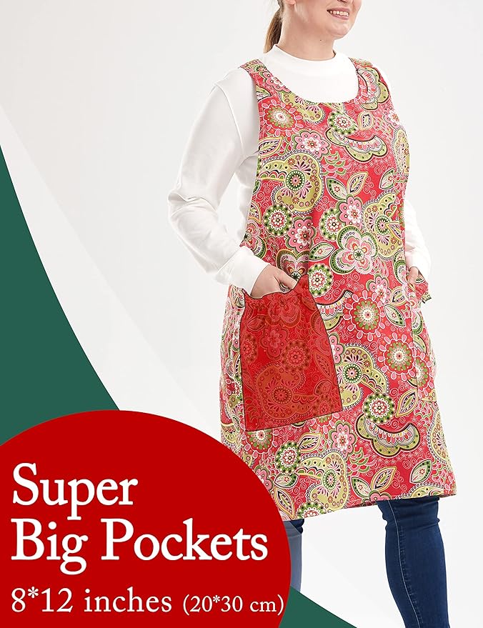 Big Plus Size Aprons for Women with Pockets Cotton Linen Baking Kitchen Cooking