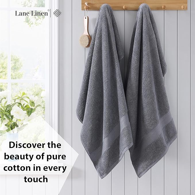 LANE LINEN Jumbo Size Bath Sheets 2 Piece, 35 by 66 Inch - 100% Ring Spun Cotton, Highly Absorbent & Quick Drying Extra Bath Large Towel Set - Oversized Bath Towels- Ideal for Hotel, Guest - Cool Grey