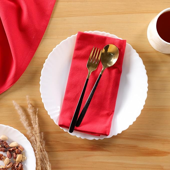 Cloth Napkins Set of 12 Solid Dinner Napkins 18x18 Inch, 100% Cotton, Soft Absorbent Reusable Washable Durable Napkin, Decorations, Restaurant, Wedding & Table Décor, Everyday Use - Red
