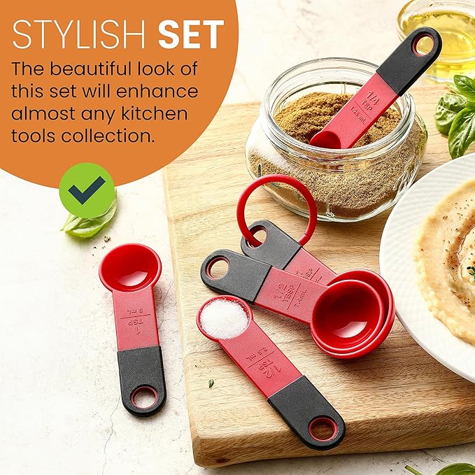 Spring Chef Red Magnetic Measuring Cups and Spoons Set of 9, Stackable Plastic Kitchen Gadget with Easy to Read Markings - Measure Dry or Liquid Ingredients for Baking & Cooking, BPA Free