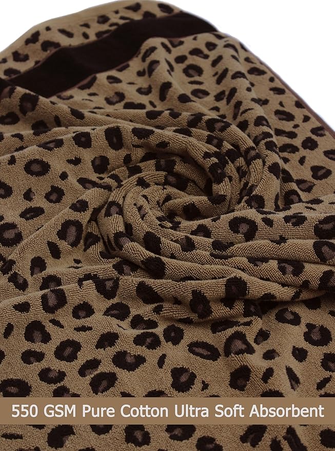 COTTON CRAFT Hand Towels - Set of 4 Animal Print Cheetah Leopard Africa Safari Decorative Hand Towel - 100% Cotton Jacquard Luxury Guest Towel - Soft Quick Dry Absorbent Bathroom Face Towel - 16 x 28
