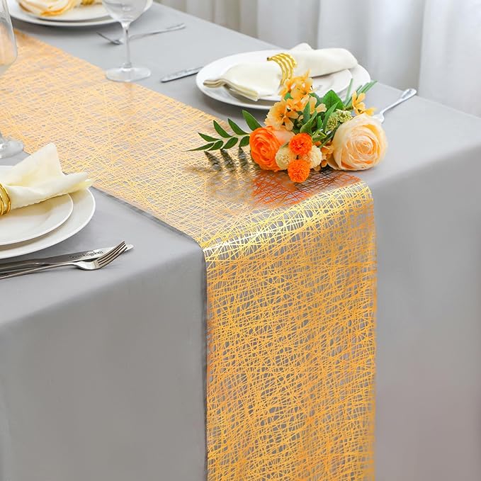 Snowkingdom 2 Pcs Gold Table Runner 11x 108 Inch Thin Mesh Sparkle Glitter Metallic Golden Lines Runner Gold Table Decorations for Wedding Birthday Party, Bridal Shower, Baby Shower, Christmas