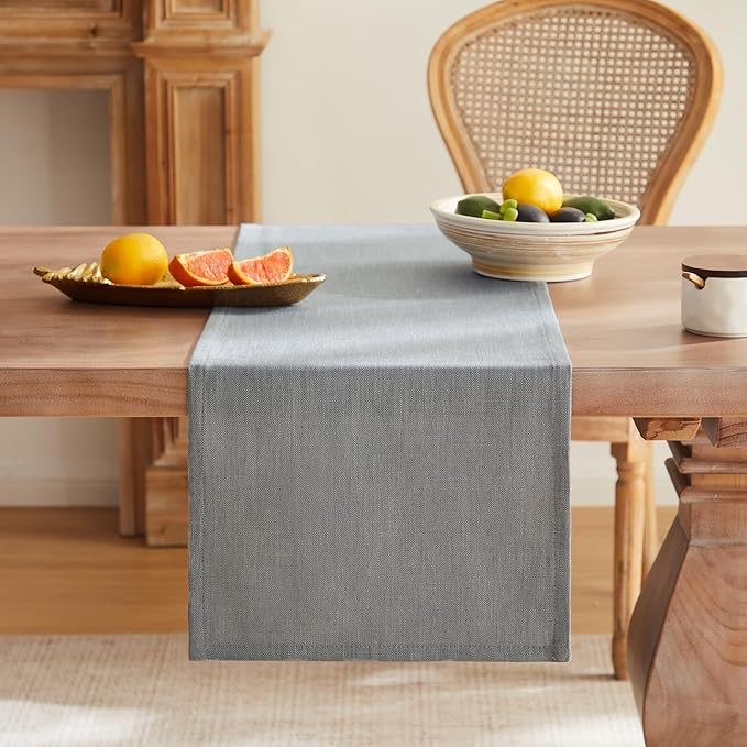 ZeeMart Rustic Cotton Linen Table Runner, 13x72 Inches Blue Ashes, Farmhouse Style Blue Grey Table Runners 72 Inches Long, Washable Kitchen Dining Table Decoration for Home Party Decor