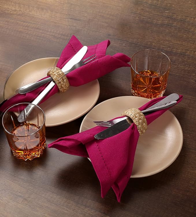 Lightnpro Decorative Cloth Dinner Napkins with Hemstitched, Wedding, Cocktail & Party Napkins, Mitered Corners, Machine Washable, 12 Elegant Table Napkins for Special Occasions - 18x18 Inch Magenta