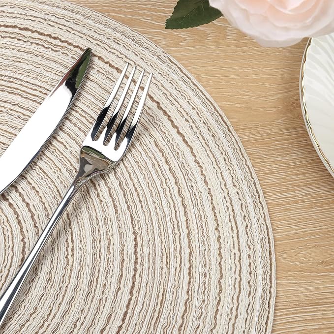 SHACOS Round Placemats Set of 6 Braided Circle Place Mat Washable 15 inch Table Mats for Kitchen Dining Table Decor Mixed Color (Ivory, 6)