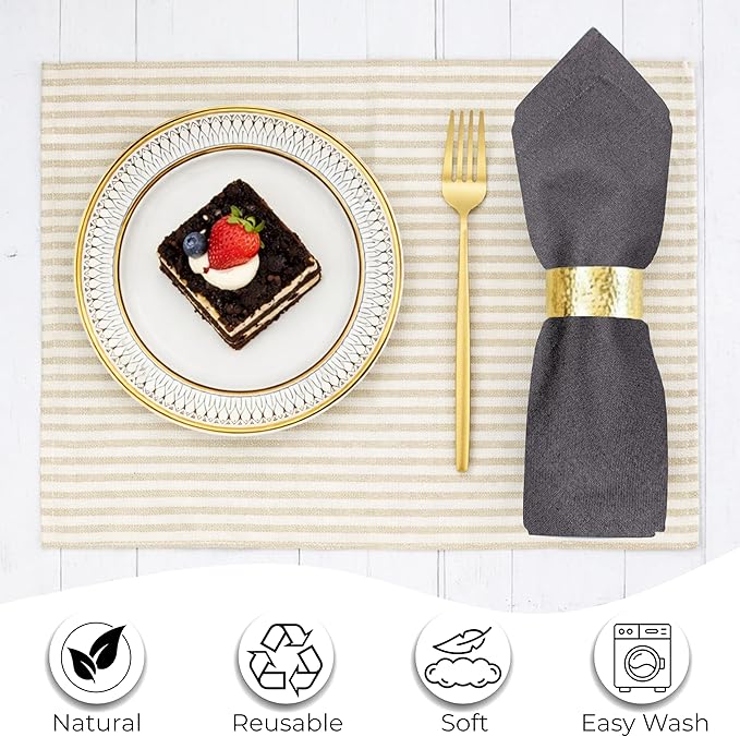 Ramanta Home Charcoal Cotton Dinner Napkins Set of 12, 18x18 Inch 100% Cotton Cloth Napkins, Reusable Fabric Table Napkins for Everyday Dining, Parties, Weddings, Spring & Easter Table Décor Washable