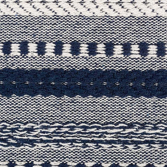 DII Farmhouse Braided Stripe Table Runner Collection, 15x108 (15x113, Fringe Included), Navy Blue