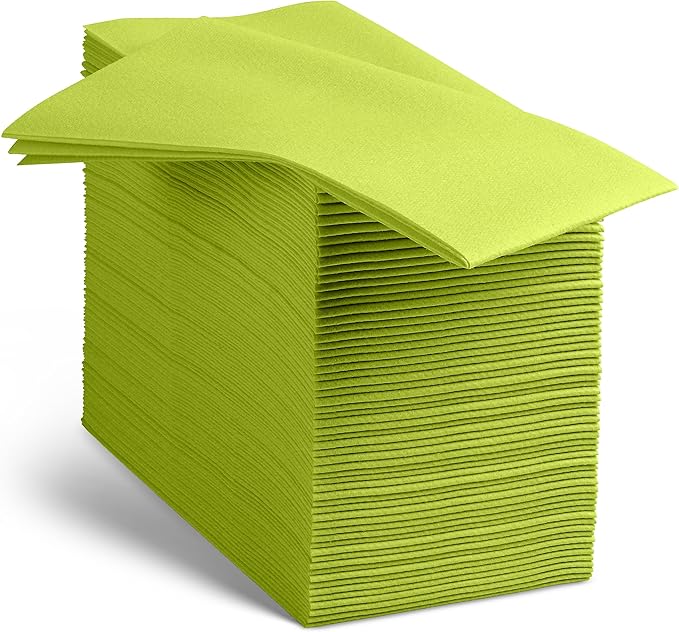 Linen-Feel Colored Paper Napkins - Decortive Cloth-Like Pastel Green Dinner Napkins - Soft And Absorbent. For Kitchen, Party, Wedding, Bathroom Or Any Occasion. (Pack of 100)