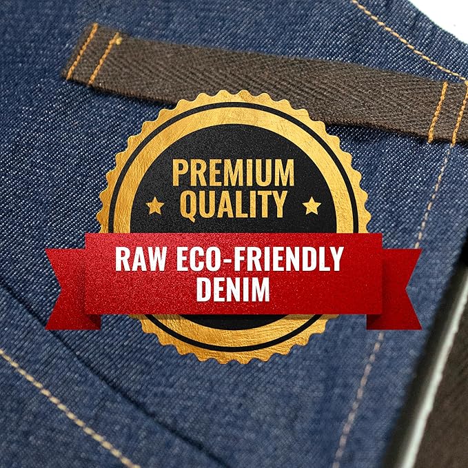 Under NY Sky Essential Blue Denim Apron – Cross-Back with Leather Reinforcement – Adjustable for Men and Women – Pro Chef, Tattoo Artist, Baker, Barista, Bartender, Server Aprons