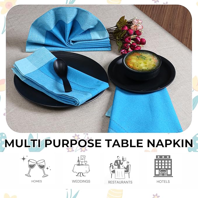 HOMIDATE Cotton Cloth Napkins Set of 12 – 20x20 Teal Blue Multi Double Hemstitched – Machine Washable Dinner Napkins for Weddings, Parties & Father’s Day Celebrations