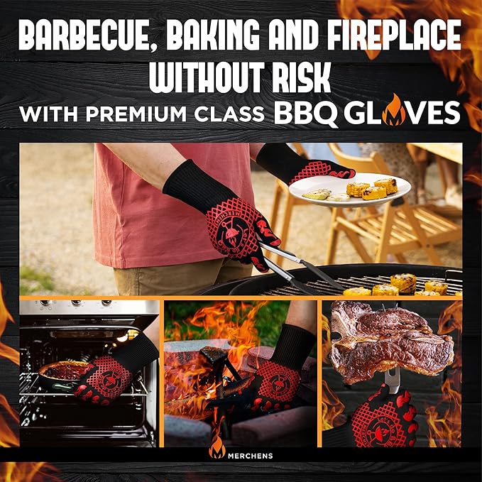 BBQ Grill & Oven Gloves 1472°F Heat Resistant – Fireproof, Non-Slip Silicone Mitts for Grilling, Smoking & Baking – Extra-Long Protection – Includes Storage Case & Luxury Gift Box | Pro Series