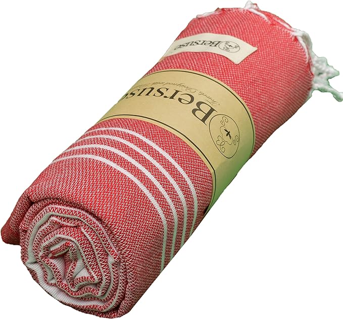 Bersuse Towels Anatolia XL Beach Blanket Throw Blanket Turkish Towel 100% Cotton Extra-Large Quick-Dry Lightweight Premium Peshtemal Towel - 61x82 Inches, Red (Set of 6)