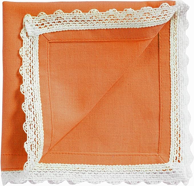 Fingercraft Dinner Cloth Napkin Cotton Linen Blend 12 Pack 12In Mitered Corners with Elegant Lace for Everyday Use Napkins Cloth are Pre Shrunk and Good Absorbency Rust Easter Color