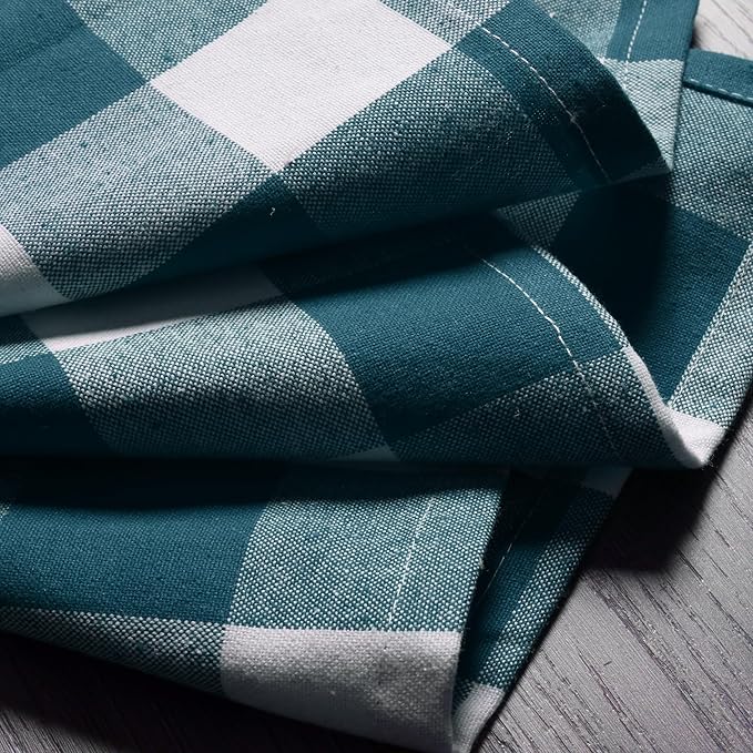 Native Fab Buffalo Check Cloth Napkins, Set of 4, 16"x16", Plaid Checked Pattern, 100% Cotton, Soft, Absorbent, Reusable Table Napkins for Dinner, Wedding, Lunch, Cocktail, Everyday Use - Teal Green
