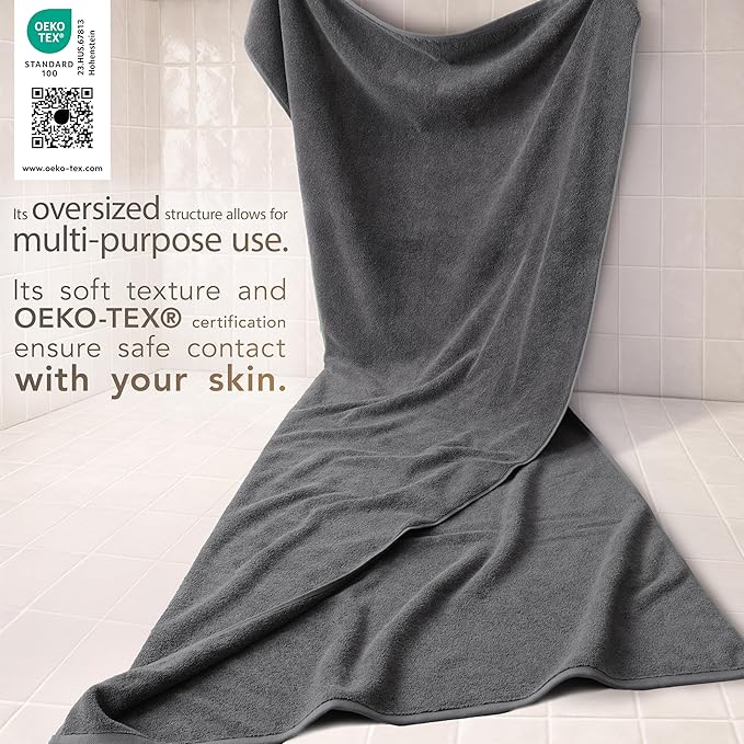 Cotton Paradise 100% Cotton 40x80 Oversized Bath Sheet, Extra Large Turkish Bath Towels for Bathroom, Dark Gray Bathsheet