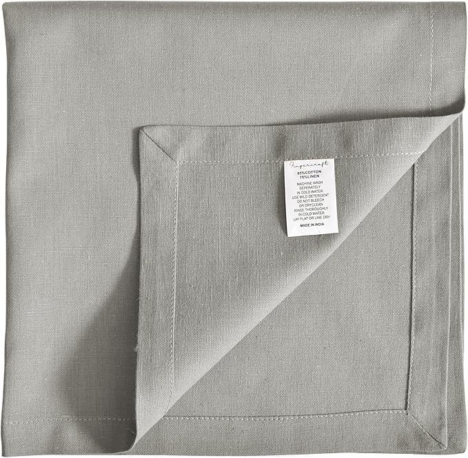 FINGERCRAFT Dinner Cloth Napkins, Cotton Linen Blend Mitered Corner Napkins Cloth 12 Pack Natural Premium Quality for Every Day Use, Parties, Easter, Thanksgiving, Weddings, 18x18 inch Grey
