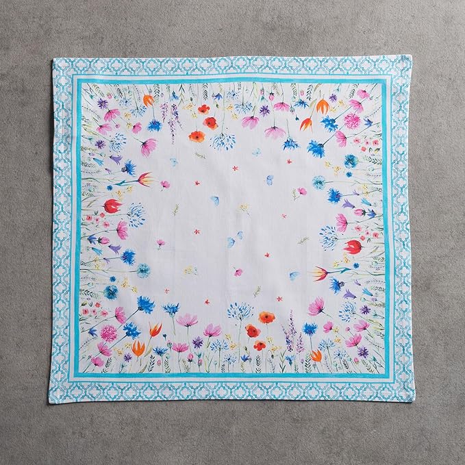 Maison d' Hermine Cloth Napkins Set of 4 100% Cotton Everyday Reusable Square Napkins Cloth Washable Dinner Wedding Restaurant Gifts for Mothers Day Spring/Summer (Flower in The Field, 20" x 20")