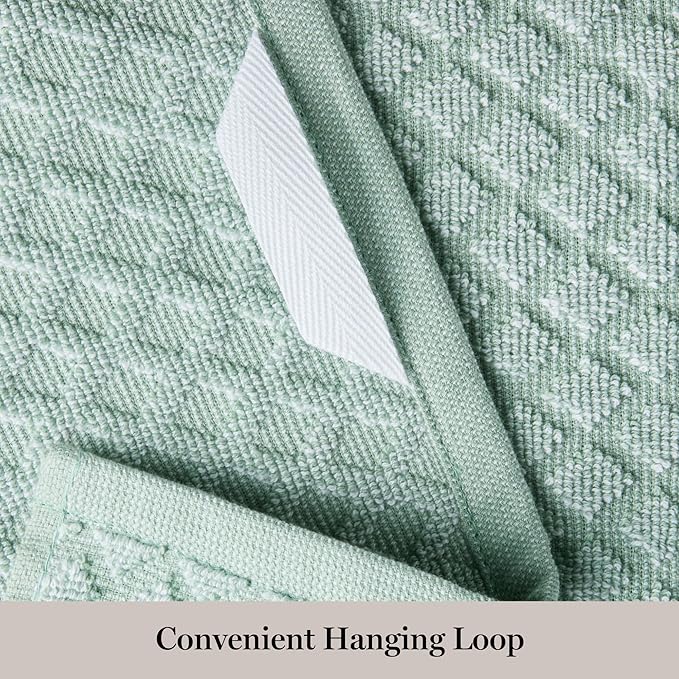 Martha Stewart Honeycomb Chambray Textured Kitchen Towel 4-Pack Set, 100% Cotton with Absorbent Terrycloth, Decorative Kitchen Towels, Mint Green, 16"x28"