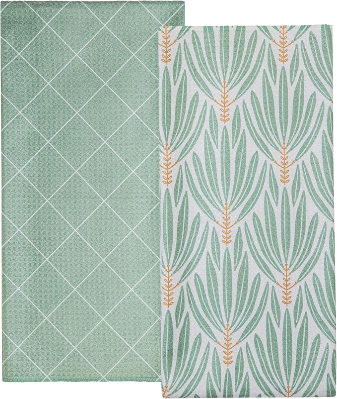 Premium Kitchen Tea Towel | Microfiber Waffle Weave | Quick Dry | Super Absorbent | Double-Sided Designer Prints | 2 Pack