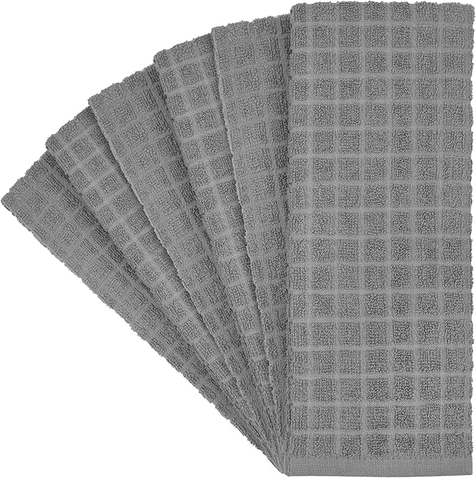 Bumble Kitchen Towels (6 Pack) | 16” x 28” | 100% Cotton Kitchen Towels | 385 GSM | Soft, Highly Absorbent & Durable Dish Towels for Kitchen | Gray