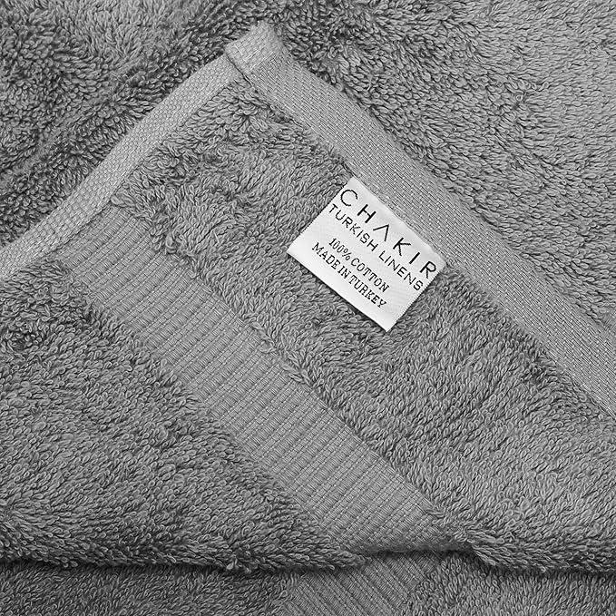 Chakir Turkish Linens 100% Cotton Premium Turkish Towels for Bathroom, 2 Large Bath Towels 36x60, 2 Hand Towels, 2 Washcloths (6-Piece Towel Set, Gray)