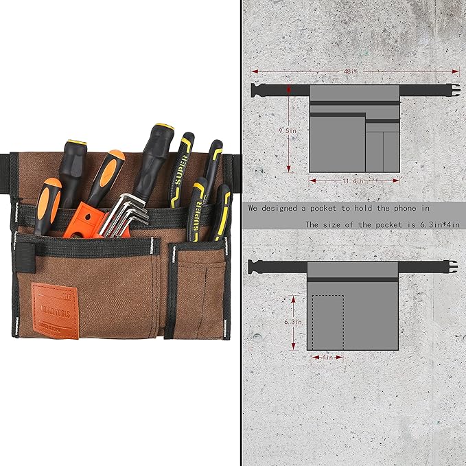 VIDAR TOOLS 6-Pocket Single Side Tool Belt Pouch/Utility Belt/Work Apron for Carpenter and Gardener.Durable Canvas Construction.Comfortable Adjustable Belt.Light Weight.TAN