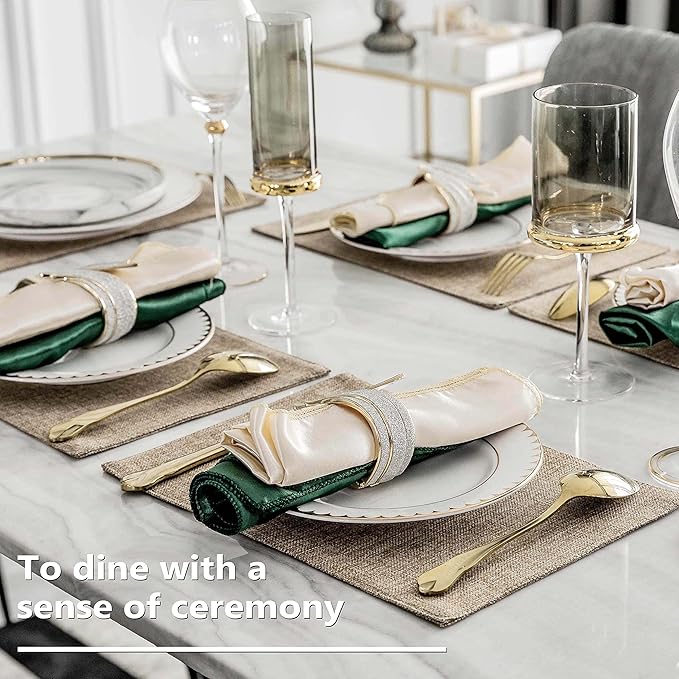 Home Brilliant Fabric Cotton Placemats Set of 6 Heat Resistant Dining Table Place Mats Kitchen Table Mats, Natural Linen