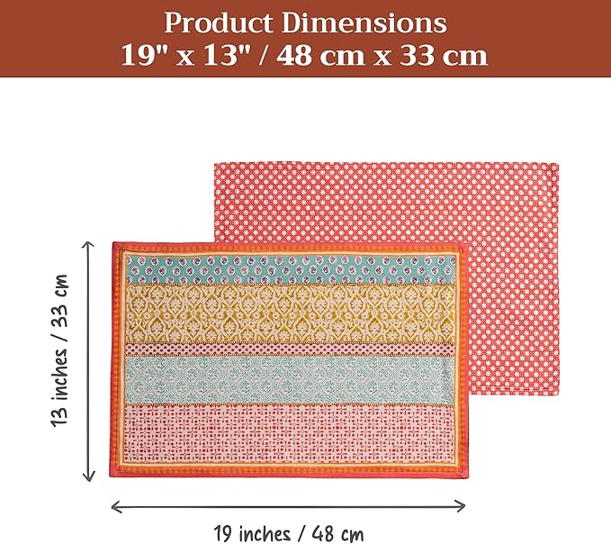 Maison d' Hermine Placemats Set of 4 100% Cotton Washable Cloth Place Mats Reusable Table Mats for Kitchen Dining Party Wedding Gifts for Mothers Day Spring/Summer (Provence, 13" x 19")