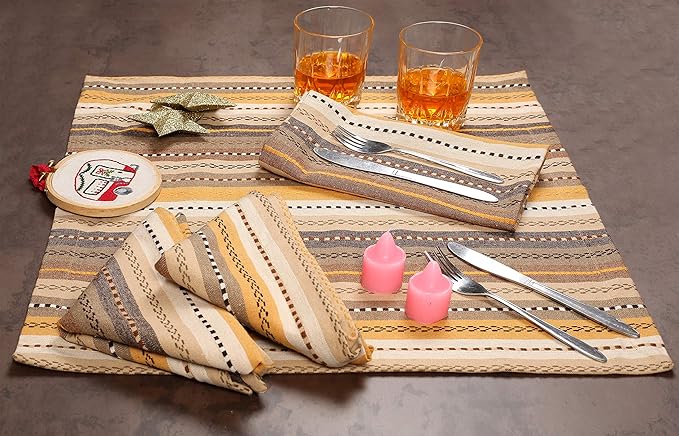 Ramanta Home Salsa Stripe Natural Oversized Cloth Napkins 20x20 Inches, Cotton Soft & Durable Table Napkin Ideal for Weddings, Restaurant, Washable Kitchen Fabric for Everyday Use