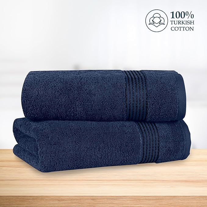 Mocassi Luxury 100% Turkish Cotton 2-Pack Bath Towel Set- Ultra Soft, Quick Dry Highly Absorbent 27 x 54 inch Premium Spa Hotel Quality 2PC Bath Towels - Luxurious Soft Bathroom Towels, Navy Blue