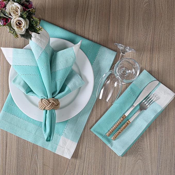 Homidate Cotton Cloth Napkins Set of 12 – 20x20 Aqua Green Double Hemstitched – Machine Washable Dinner Napkins for Weddings, Everyday Dining & Events