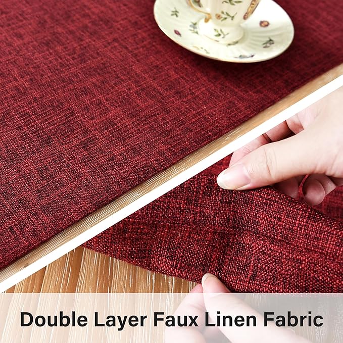 Farmhouse Rustic Faux Linen Table Runner Neutral Burgundy Table Runners Double Layer Reversible Rectangle Runners for Daily Use Kitchen Dining Banquet Holiday 13x60 Inch