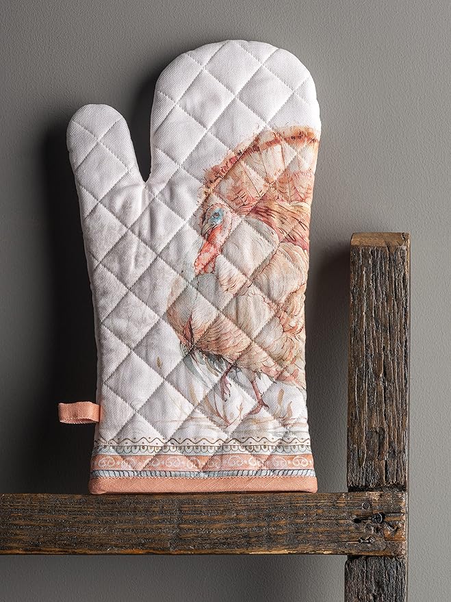 Maison d' Hermine Oven Gloves 100% Cotton Oven Mitt 7" x 13" with Loop Heat Resistant BBQ Cooking Gloves for Thanksgiving Christmas Decorations Baking Handling Hot Pans (Pack of 1, Giving Thanks)
