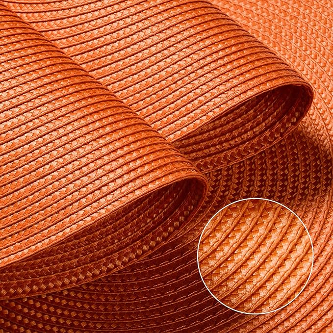 FunWheat Round Braided Placemats Set of 6 Table Mats for Dining Tables Woven Washable Non-Slip Place mats 15 inch(Orange, 6pcs)