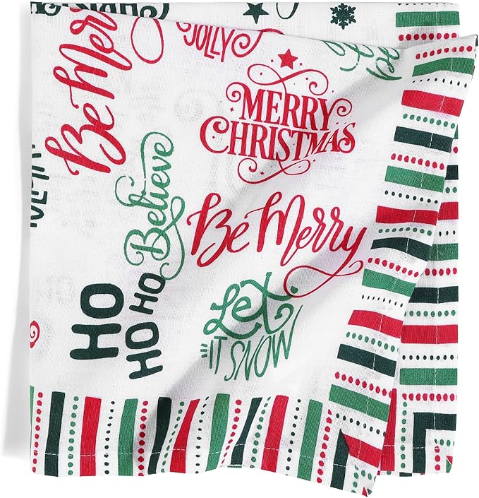 FINGERCRAFT Cloth Napkins, Set of 4 Cotton Linen Blend Printed Dinner Napkins Cloth Mitered Corner Perfect for Parties Dinners Christmas 20x20 Holiday