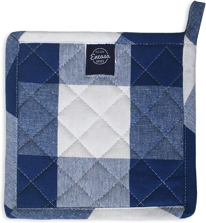 Encasa XO 8 inches Oven Microwave Potholders (2 pc Set) for Kitchen Cooking & Baking - Heat Resistant, Thick & Safe, Protection of Hands from Hot Utensils - Buffalo Blue Checks