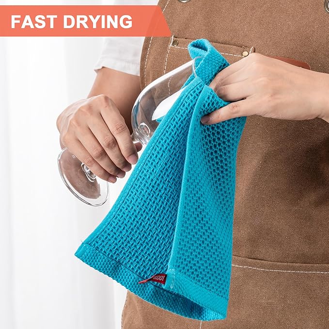BOOMIBOO 6-Pack Kitchen Dish Cloths, 100% Cotton Waffle Weave, Ultra Soft Absorbent, Quick Drying Dish Towels, 12x12 Inches,Teal