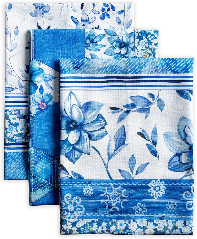 Maison d' Hermine Kitchen Towels Set of 3 100% Cotton 27.50" x 20" Reusable Cloth Tea Dish Towels Absorbent with Hanging Loop for Kitchen Gifts for Mothers Day Spring/Summer (Summer Blues)