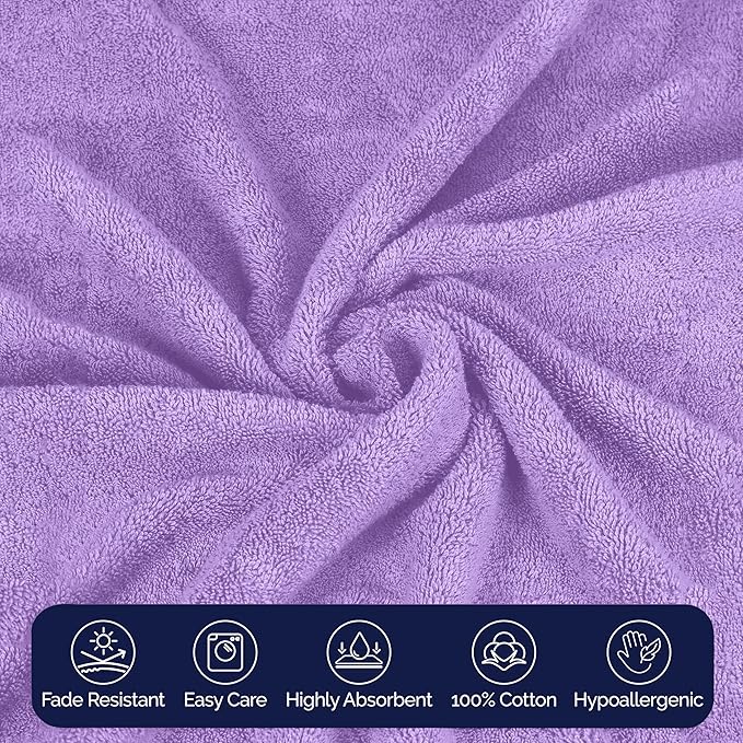 Elegant Comfort Premium Cotton 8-Piece Towel Set, Includes 4 Washcloths, 2 Hand Towels and 2 Bath Towels, 100% Turkish Cotton - Highly Absorbent and Super Soft Towels for Bathroom, Lilac