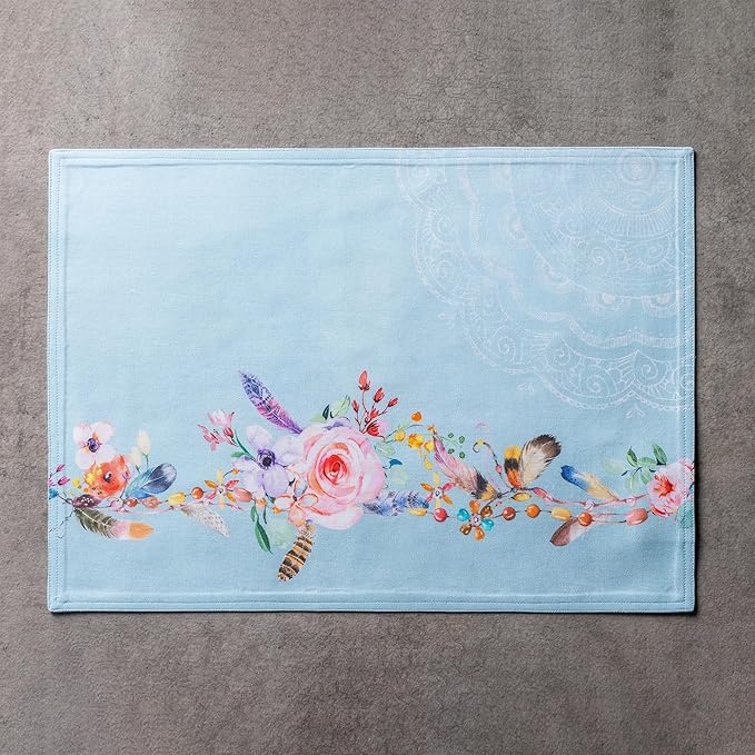 Maison d' Hermine Placemats Set of 4 100% Cotton Washable Cloth Place Mats Reusable Table Mats for Kitchen Dining Party Wedding Gifts for Mothers Day Spring/Summer (Ibiza - Blue, 13" x 19")
