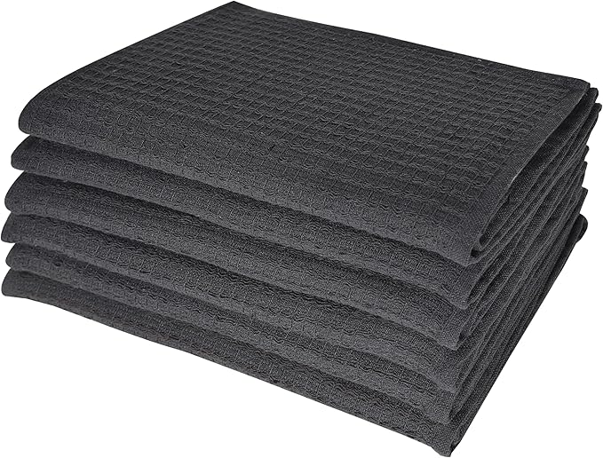 Dish Towels|Kitchen Dish Cloths Two-Sided Waffle Terry|13x28 Inches 100% Cotton Dish Rags Washing Dishes|Super Absorbent Reusable Quick Drying Dish Towels| 6-Pc Set Grey