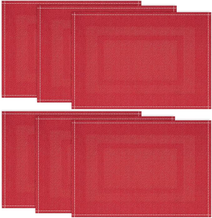 Niviy Christmas Placemats Set of 6, 12x18 Inch Rectangular Placemats for Kitchen Table, Red Placemats for Holiday Party Kitchen Dining Room Decoration